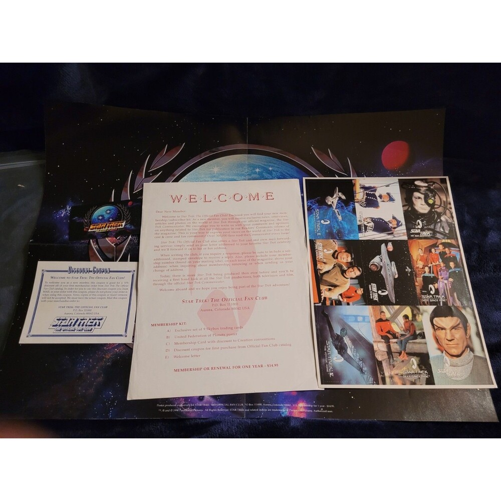 1994 Official Star Trek Fan Club Membership Kit Letter Trading Card Sheet